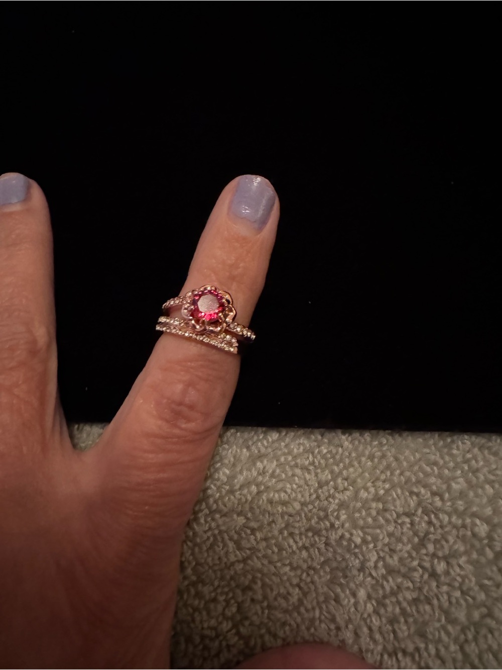 Rose Gold Pink Crystal Halo Ring Set - Women Jewelry